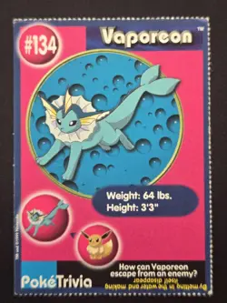 Pokemon 1999 Burger King Kids Meal Promo #134 Vaporeon Perforated NM - Image 1