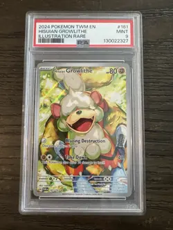 Pokemon 2024 TWM EN Hisuian Growlithe Illustration Rare #181 PSA 9 - Image 1