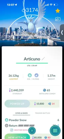 Pokemon Go Shiny Legendary Articuno ( Purifed ) ( Tokyo Background) ( High CP ) - Image 1