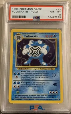 1999 POKEMON BASE SET UNLIMITED #13 POLIWRATH-HOLO PSA 8 - Image 1