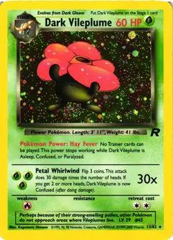 Pokemon TCG Dark Vileplume with FART SWIRL 13/82 Team Rocket Holo Unlimited LP - Image 1