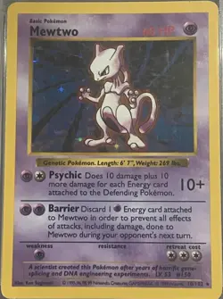 1999 Pokemon Base Set (Shadowless) Mewtwo Holo Rare #10 (RAW) MP-LP - Image 2