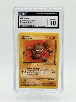 CGC 10 GEM MINT Geodude 47/62 Fossil 1999 (Red Logo) Pokemon Card - Image 1