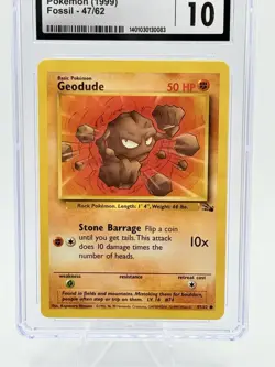 CGC 10 GEM MINT Geodude 47/62 Fossil 1999 (Red Logo) Pokemon Card - Image 2