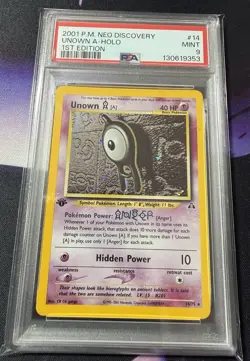 Unown A Holo 1st Edition 14/75 Pokemon Neo Discovery PSA 9 - Image 1