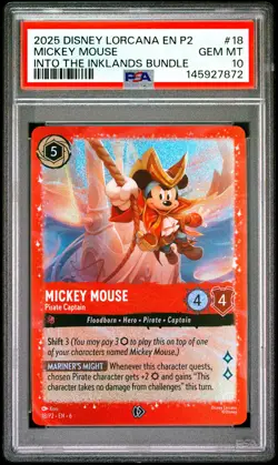 2025 DISNEY LORCANA EN P2-PROMO #18 MICKEY MOUSE - PIRATE CAPTAIN PSA 10 - Image 1