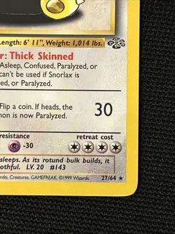 Pokemon Snorlax 27/64 (1st Edition) *Near Mint* Jungle ‘Never Played Card’ - Image 5