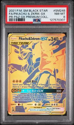 2021 POKEMON SM BLACK STAR PROMO #SM248 FA/PIKACHU & ZEKROM GX PREMIUM COLL. PSA - Image 1