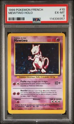 1999 Pokemon FRENCH Unlimited Base Set Mewtwo Holo 10/102 PSA 6 EX-MT - Image 1