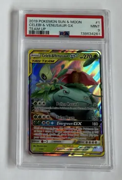 2019 POKEMON SM BS PROMO TAG TEAM TIN #SM167 CELEBI & VENUSAUR GX TAG TEAM PSA 9 - Image 1