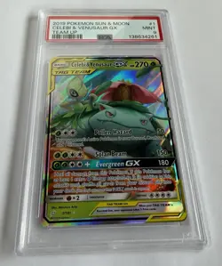 2019 POKEMON SM BS PROMO TAG TEAM TIN #SM167 CELEBI & VENUSAUR GX TAG TEAM PSA 9 - Image 2
