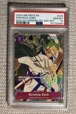 Roronoa Zoro (English Version 1st Anniversary Set) OP01-025 One Piece PSA 10 - Image 1