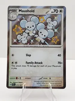 Pokemon TCG Paldean Fates Maushold 210/091 Shiny Rare Holo Card NM/M Condition - Image 1