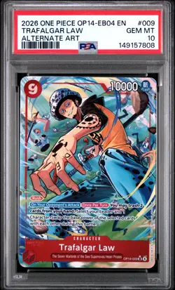 2026 ONE PIECE THE AZURE SEA'S SEVEN ALTERNATE ART #009 TRAFALGAR LAW PSA 10 - Image 1