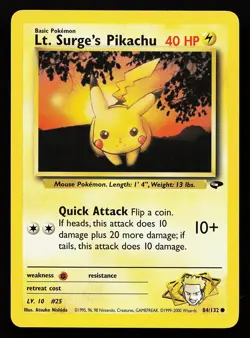 Lt. Surge's Pikachu 84/132 Unlimited Common Gym Challenge Pokemon Card - Image 1