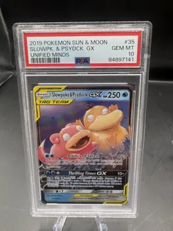 Pokemon TCG Unified Minds Tag Team Slowpoke Psyduck GX Card 35/236 PSA 10 - Image 1