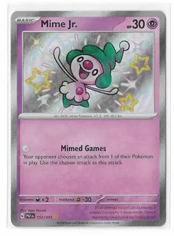 Mime Jr. 157/091 Paldean Fates Shiny Rare Pokemon TCG Card NM - Image 1