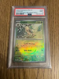 Pokemon Prismatic Evolutions Leafeon TCG Masterball Holo Card PSA 9 Mint #005 - Image 1