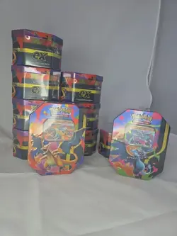 Bundle Of Ten Pokemon Tins - Charizard X And Y Tins - Sealed Promo + 4 Packs - Image 1