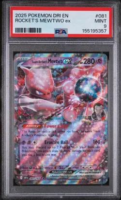 2025 POKEMON DRI EN ROCKET ‘S MEWTWO ex #081 PSA 9 MINT - Image 1