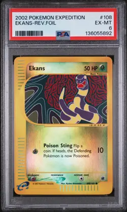 2002 POKEMON EXPEDITION #108 EKANS-REVERSE FOIL PSA 6 - Image 1