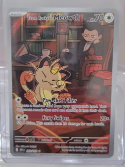 Pokemon Team Rocket's Meowth illustration rare card #203/182 Scarlet & Violet. - Image 1