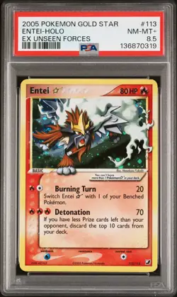 2005 POKEMON EX UNSEEN FORCES GOLD STAR #113 ENTEI-HOLO PSA 8.5 - Image 1