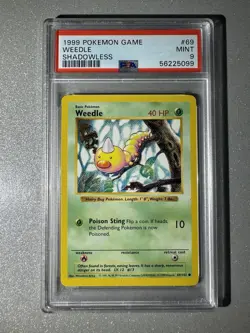 1999 POKEMON BASE SET SHADOWLESS #69 WEEDLE PSA 9 - Image 1