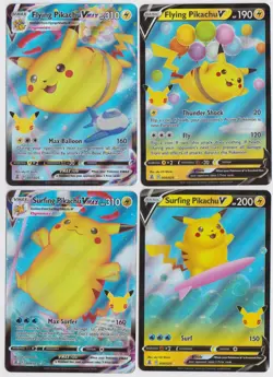 Pokemon Celebrations 25th Anniversary Pikachu Flying Surfing V VMAX 4 Card Lot - Image 1