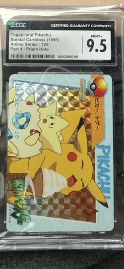Togepi and PikachuBandai Carddass (1998)Anime Series - 126 Part 4 - Prism Holo - Image 1