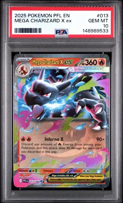 Pokemon Me02 PFL-EN Phantasmal Flames #013 Mega Charizard X ex RR PSA 10 - Image 1
