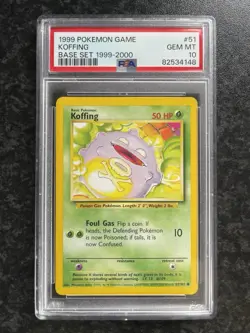 Koffing 51/102 Base Set 1999 Unlimited Pokemon PSA 10 GEM MINT LOW POP of 54 - Image 1