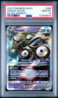 2022 POKEMON SWORD & SHIELD SILVER TEMPEST #066 UNOWN VSTAR PSA 10 - Image 1