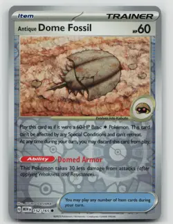 NM Antique Dome Fossil 152/165 Common 151 Pokemon Reverse Holo - Image 1