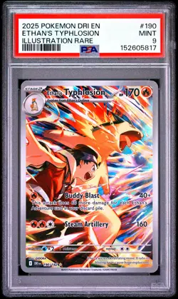2025 POKEMON DRI EN-DESTINED RIVALS ILLUSTRATION RARE ETHAN'S TYPHLOSION PSA 9 - Image 1