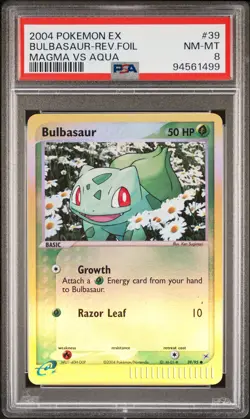 2004 POKEMON EX TEAM MAGMA VS TEAM AQUA #39 BULBASAUR-REVERSE FOIL PSA 8 - Image 1