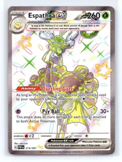 2024 Pokemon Paldean Fates Espathra ex 214/091 Shiny Holo Full Art - Image 1