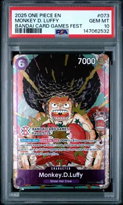 2025 ONE PIECE OP07-073 BANDAI CARD GAMES FEST 25-26 MONKEY D LUFFY PROMO PSA 10 - Image 1