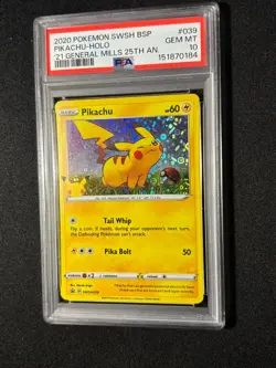 2020 Pokemon SWSH Black Star Promo Pikachu General Mills 25th Holo #039 PSA 10 - Image 1