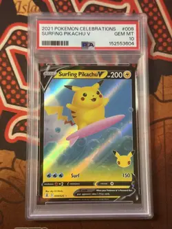 Pokemon TCG Surfing Pikachu V PSA 10 008/025 Celebrations Holo Gem Mint PSA - Image 1