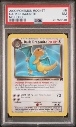 2000 Pokemon Rocket Dark Dragonite ERROR No Holo 5/82 PSA 7 NEAR MINT - Image 1