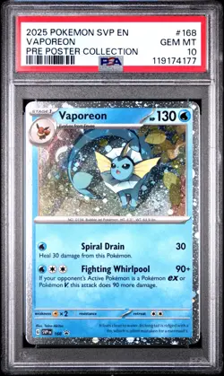 2025 POKEMON SVP PRISMATIC EVOLUTIONS POSTER COLLECTION PROMO VAPOREON PSA 10 - Image 1