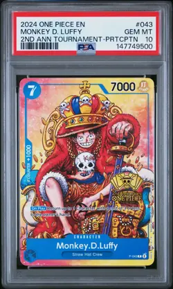 2024 ONE PIECE #043 2ND ANNIVERSARY TOURNAMENT STAMP PROMO MONKEY D LUFFY PSA 10 - Image 1