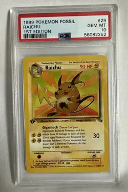 1999 Raichu 29/62 1ST EDITION Fossil NON-HOLO Pokemon Card PSA 10 gem mint - Image 1
