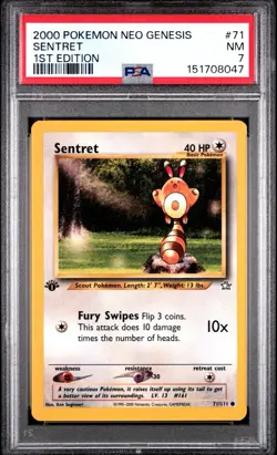 2000 POKEMON NEO GENESIS 1ST EDITION #71 SENTRET PSA 7 - Image 1