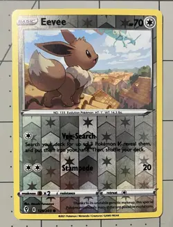 Pokemon TCG Evolving Skies Eevee 125/203 Reverse Holo BOLD INK ERROR - Image 1