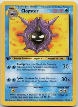 Cloyster 32/62 Uncommon Fossil Pokemon 1st Edition Lightly Played - Image 1