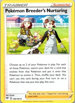 Pokemon Breeder's Nurturing Uncommon SWSH03: Darkness Ablaze 166/189 NM - Image 1