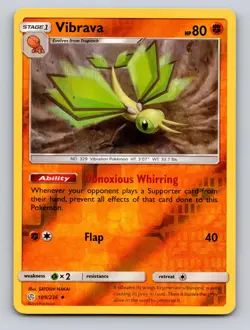 Vibrava 109/236 Uncommon Cosmic Eclipse Pokemon Reverse Holo NM - Image 1