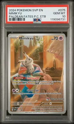 PSA 10 Mimikyu Paldean Fates Pokemon Center Stamp Exclusive ETB SVP 075 GEM MINT - Image 1